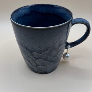 Artsy Spin Ceramics Bluebird Glaze Ceramic  Mug w/ Goldtone Pearl Earring Accent